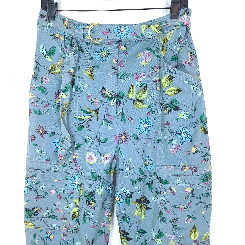 ANTHROPOLOGIE Victoria Floral Boho Cargo Utility Pants Blue - Picture 7 of 12